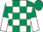 Emerald green and white check, halved sleeves, emerald green cap (Mr & Mrs F Bell,n Farrell, A Marsh)