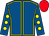 Royal blue, yellow seams, royal blue sleeves, yellow spots, red cap (Mr Dave Scott)