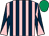 PINK and DARK BLUE stripes, DARK BLUE and PINK diabolo on sleeves, EMERALD GREEN cap (Mrs Jennifer Marsh)
