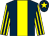 Dark blue, yellow stripe, yellow and dark blue striped sleeves, dark blue cap, yellow star (Mr J Henderson & Mrs E Burke)