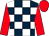 Dark blue and white check, red sleeves and cap (Twenty Four Carrot Racing)