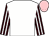 White, brown and white striped sleeves, pink cap (Mrs H Varian)