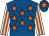 Royal blue, orange stars, white and orange striped sleeves, royal blue cap, orange star (Mrs S Lovett)