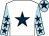 White, dark blue star, light blue sleeves, dark blue stars, light blue cap, dark blue star (Mrs K Oseman)