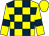 Yellow and dark blue check, yellow sleeves, dark blue armlets, yellow cap (Patricia & Michael Curlewis)