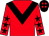 Red, black chevron, red sleeves, black stars, black cap, red spots (Mr A Smurfit)
