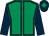 Emerald green, dark blue seams and sleeves, dark blue cap, emerald green diamond (The Hecklers)