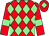 Red and light green diamonds, red sleeves, light green armlets and diamond on cap (Highbeck Racing)
