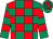 Emerald green and red check, hooped sleeves and cap (Mr Brian Rothwell)