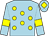 Light blue, yellow spots, armlets and diamond on cap (Mrs Julia Annable)