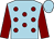 Light blue, maroon spots and sleeves, light blue cap (Mr A McIver)