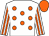 White, orange spots, striped sleeves, orange cap (Mr Martin P Graham)