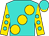 Turquoise, large gold spots, gold sleeves, turquoise spots, turquoise cap, gold visor (Zayat Stables Ltd)