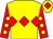 Yellow, red triple diamond, red sleeves, yellow diamonds, yellow cap, red diamond (Margo Brown)