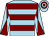 Light blue, maroon hoops, diabolo on sleeves (Slow To Hand Partnership)