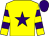 Yellow, purple star, hooped sleeves, purple cap (J O Mythen)
