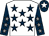 White, dark blue stars, dark blue sleeves, grey stars, dark blue cap, white star (Mrs Amanda McCreery)