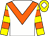 White, orange chevron, yellow & orange hooped sleeves, yellow cap, white diamond (N L Varney & Ms Amy Vaughan King)