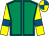 Emerald green, royal blue seams, yellow sleeves, royal blue armlets, quartered cap (Mr G Cornes)