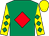 Emerald green, red diamond, yellow sleeves, emerald green diamonds, yellow cap (Lakland Farm)