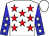 White, red stars, blue sleeves, white stars, white cap (Mr C Lafraisiere)