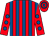 Red and royal blue stripes, red sleeves, royal blue spots, hooped cap (Mrs A Frost)