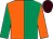 Emerald green & orange halved, sleeves reversed, brown cap (J Bryan Robinson)