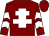 Maroon, white cross of lorraine & chevrons on sleeves, maroon cap (C M Kinnane)