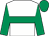 White, emerald green hoop, sleeves and cap (Ms J Bianco)
