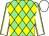 Light green & yellow diamonds, white sleeves, yellow seams, white cap (David Needham)
