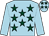 Light blue, dark green stars, light blue sleeves (Mrs Janet Evans & Partners)