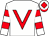 White, red v bib, hooped sleeves, white cap, red diamond and peak (Lammerskraal Stud)