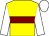 Yellow, maroon hoop, white sleeves & cap (Mrs James Nicholson)