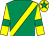 Emerald green, yellow sash, yellow sleeves, emerald green armlet, yellow cap, emerald green star (Miss Talitha Doran)