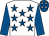 White, royal blue stars, royal blue sleeves, royal blue cap, white stars (T & M Racing Partnership)