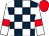 Dark blue and white check, white sleeves, red armlets, red cap (Mr Peter M Crane)