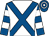 White, royal blue cross belts, royal blue and white hooped sleeves and cap (Crossfields Racing)