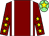 Maroon, white braces, maroon sleeves, yellow stars, light green cap, yellow star (The Belton Boys)