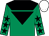 Emerald green, black inverted triangle and yoke, black stars on sleeves, white cap (Moukey)