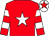 Red, white star, hooped sleeves, white cap, red star (B Parker)