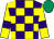 Purple and yellow check, yellow sleeves, purple armlets, emerald green cap (Kent, Greaves, Dawson)