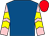 Royal blue, pink and yellow chevrons on sleeves, red cap (Mr E Neo)