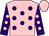 Pink, purple spots, purple sleeves, pink spots and cap (S & M O'Brien Partnership)