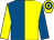 Yellow & royal blue halved, sleeves reversed, hooped cap (J J Higgins)