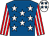Royal blue, white stars, red & white striped sleeves, white cap, royal blue stars (Mrs S Rowley-Williams)