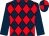 Dark blue and red diamonds, dark blue sleeves, quartered cap (Michael Johnson & John Law)