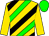 Gold, black and green diagonal stripes, gold sleeves, green cap (Mr Mark McCausland)