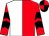 Red & white halved, red sleeves, black chevrons, red & black quartered cap (Five Of Hearts Syndicate)