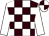 Brown & white check, white sleeves, quartered cap (Lios Dearg Rangers Partnership)