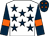 White, dark blue stars, dark blue sleeves, orange armlets and stars on dark blue cap (Mr D Wilbrey)